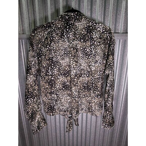 NWT Nine West Tie Front Blouse Size Small Black White Tan Long Sleeve - Picture 2 of 6